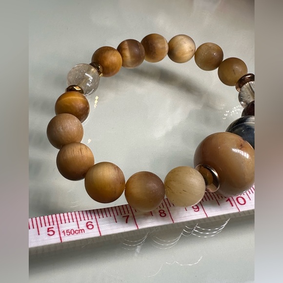 YELLOW TIGERS EYE + PIETERSITE + GOLD RUTILATED NATURAL STONES BRACELET size 7” - Picture 10 of 10